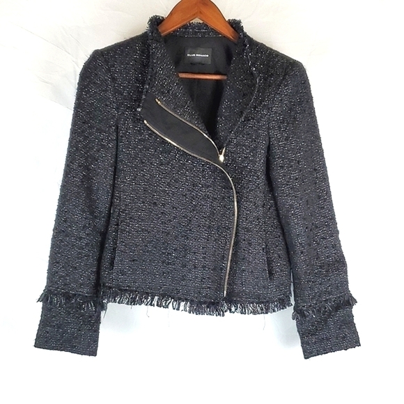 Club Monaco Black Tweed Moto Jacket - Picture 1 of 7